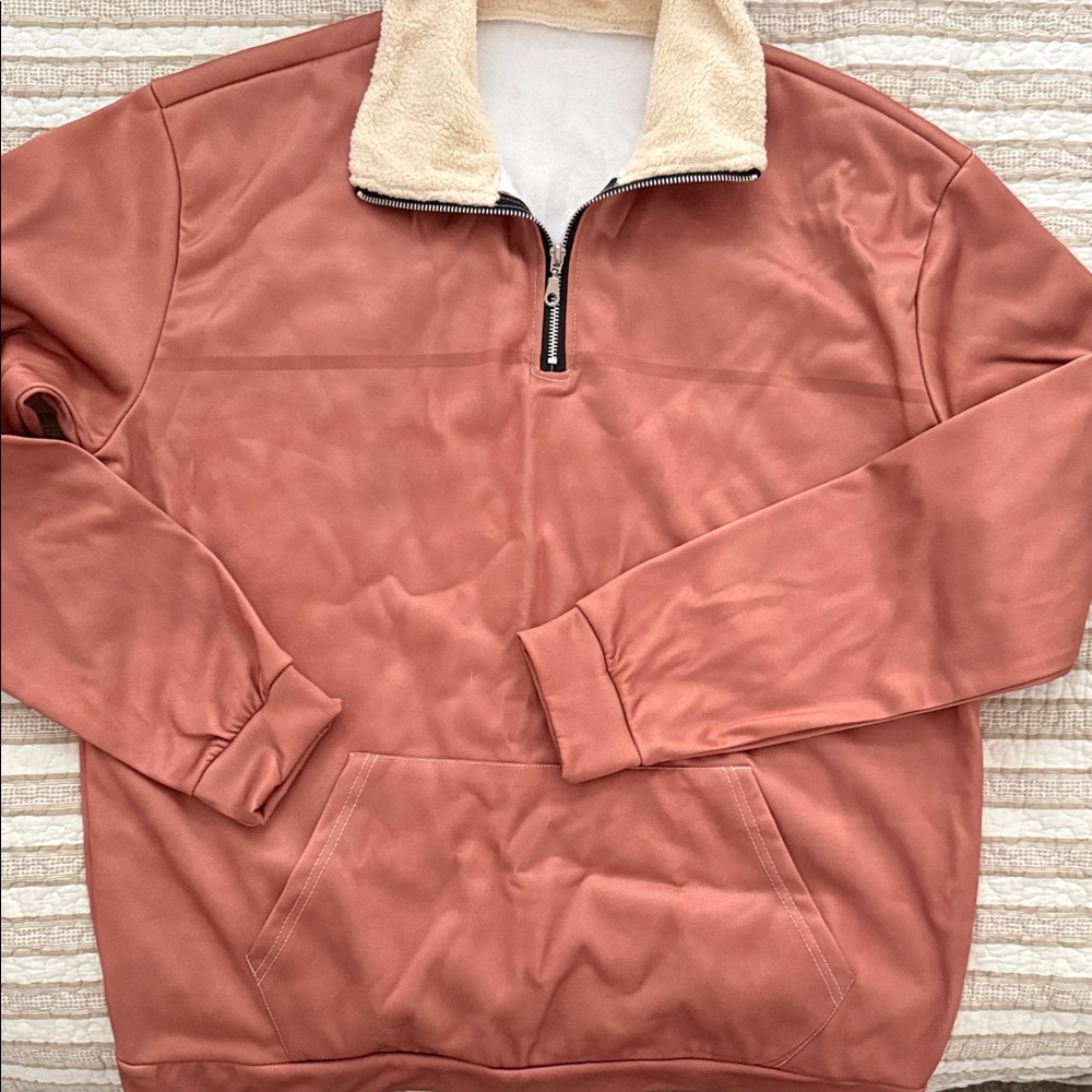 Men's Zip-Up Pullover Sweater - Terracotta - Picture 2 of 5